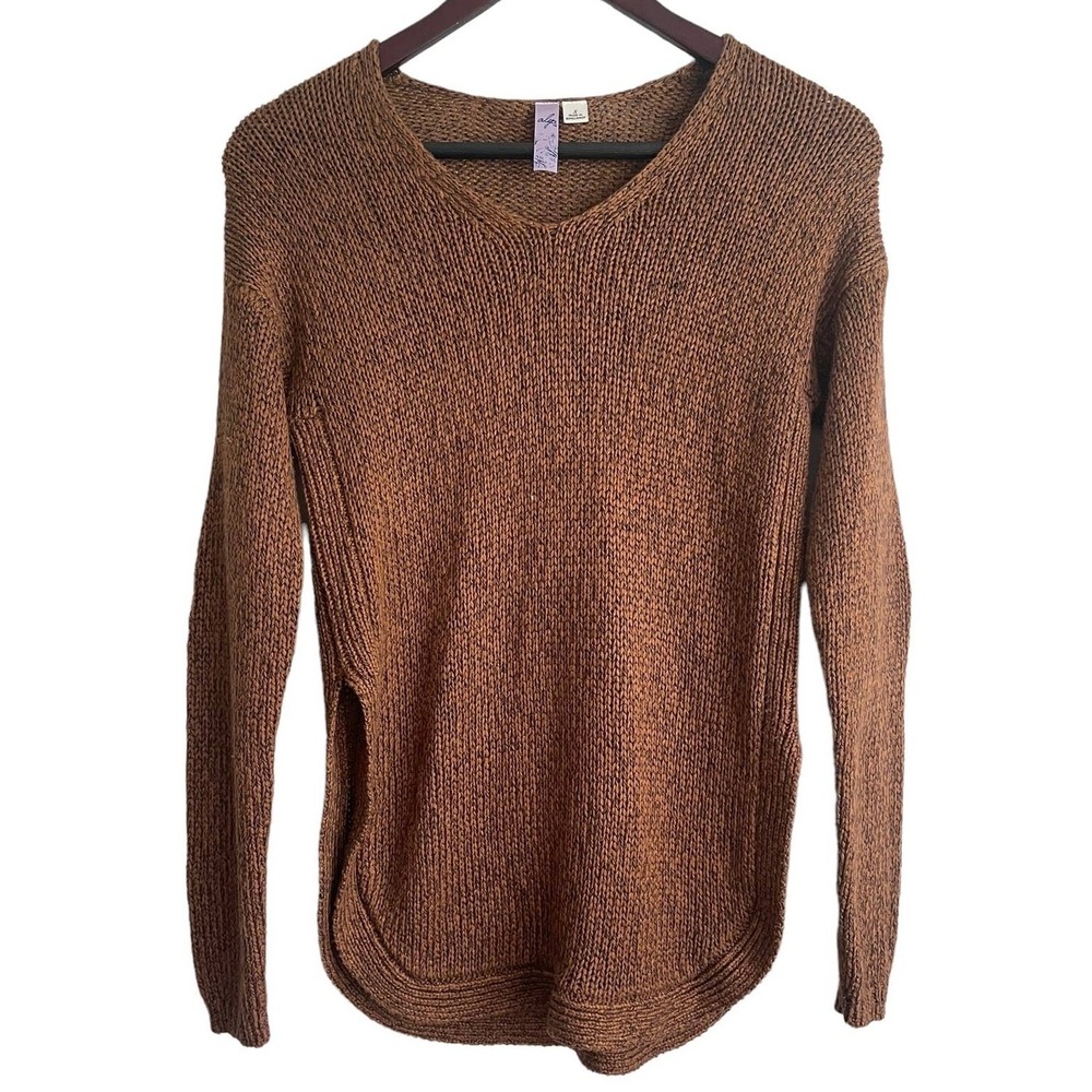 Alya Women Sweater S Brown Elbow Patch Open Knit Tunic‎ Preppy Academia Layering